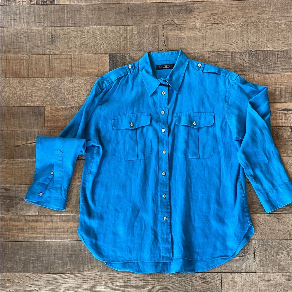 Lauren Ralph Lauren Turquoise Blue Button-Down Utility Shirt